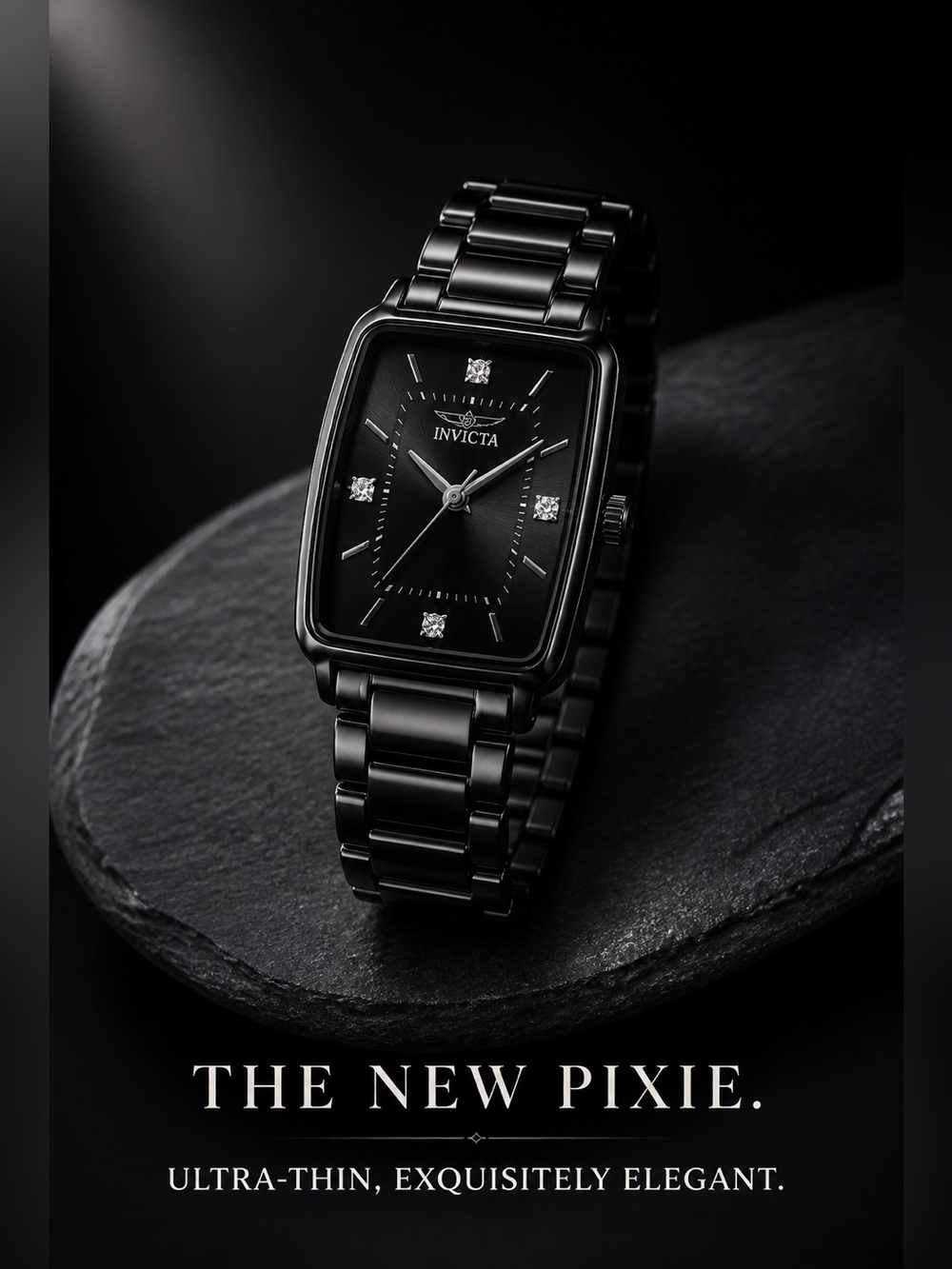 The New invicta Pixie Ultra-Thin with diamond accent, and three year warranty